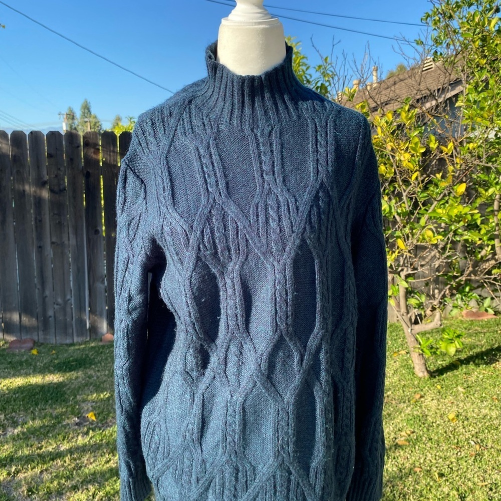 Banana Republic Cable Knit Mock T Neck Sweater Women’s Large Teal Blue Cozy